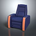 Modern Blue Single Sofa Chair With Orange Armrests And Cup Holders 3d model