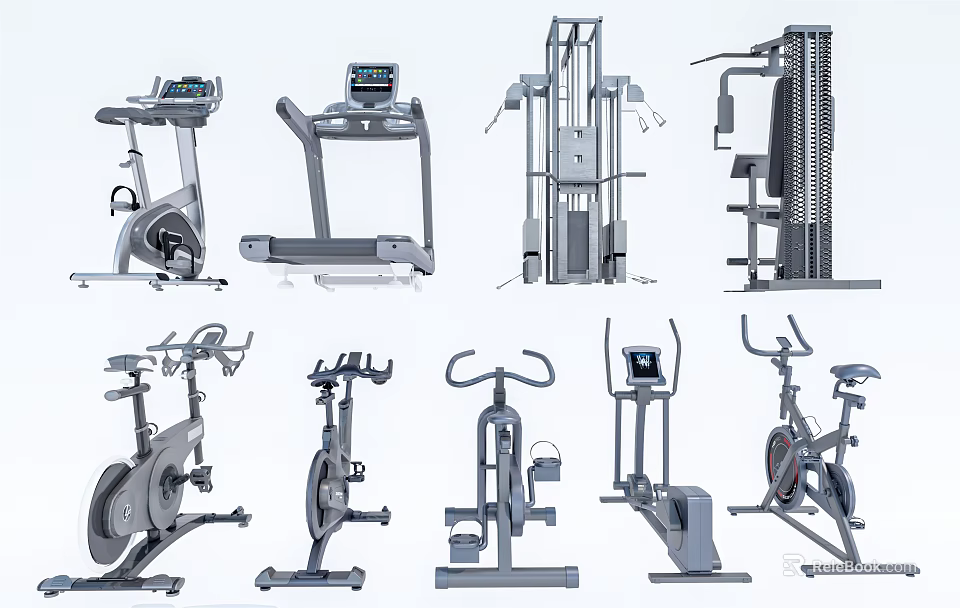 Fitness Sports Equipment Including Treadmills Exercise Bikes Elliptical and Strength Machines 3d model 