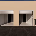 Organized Warehouse Storage Area With Red Blue Racks Stacked Boxes And Green Forklift