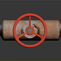 Rusted Metal Valve Featuring Red Wheel Handle And Industrial Design Elements