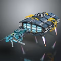 Advanced Sci Fi Mechanical Equipment with Structural Frame Blue Yellow Components Transparent Panels and Thrusters 3d model