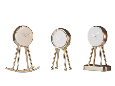 Stylish Decorative Table Clocks With Three Unique Gold Metal Stands And Neutral Dials 3d model
