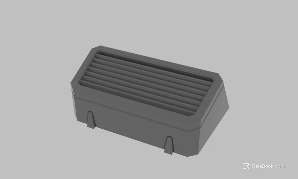 Gray Rectangular Device with Striped Grille Surface and Bottom Support Feet 3D Rendering Design 3d model 