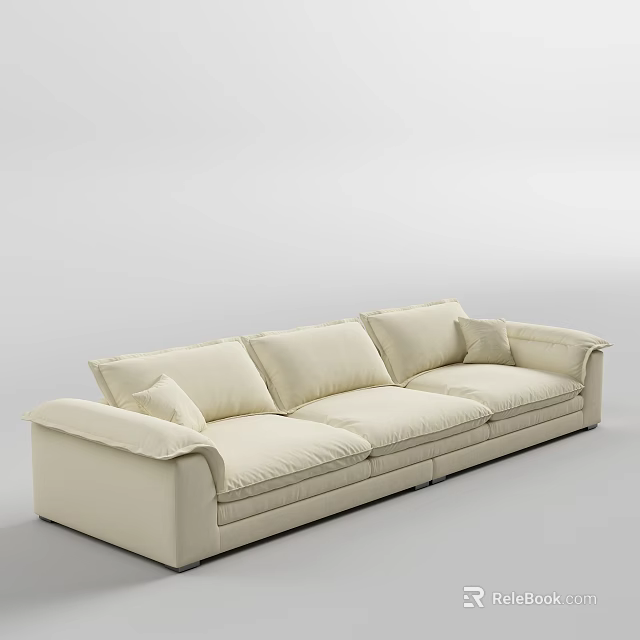 Cream Three Seater Sofa With Modern Design And Comfortable Cushions 3d model 