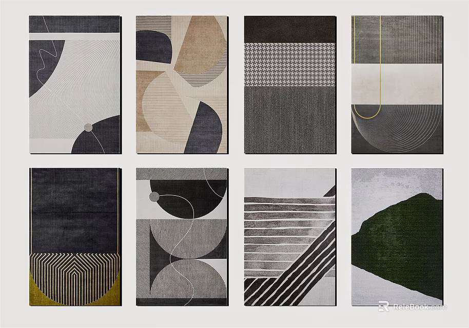 Modern Square Rugs with Geometric Patterns and Various Color Designs 3d model