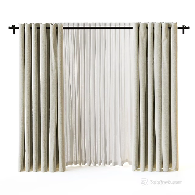 Elegant Beige Curtains With Sheer Linen Layers For Home Window Decoration 3d model 