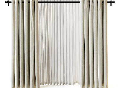 Elegant Beige Curtains With Sheer Linen Layers For Home Window Decoration 3d model