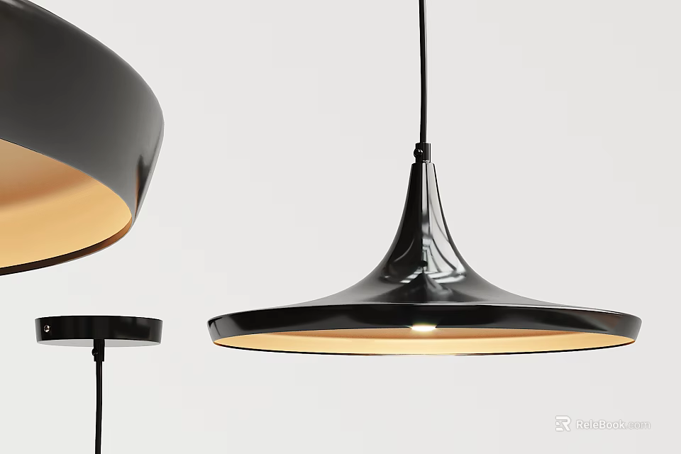 Modern Black Pendant Light With Gold Interior Dome Shade Design 3d model