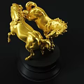 Golden Horse Sculpture With Interactive Pose On Black Base Artistic Design
