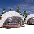 Snowy Camping Site With Dome Tent Surrounded By Pine Trees In Winter 3d model