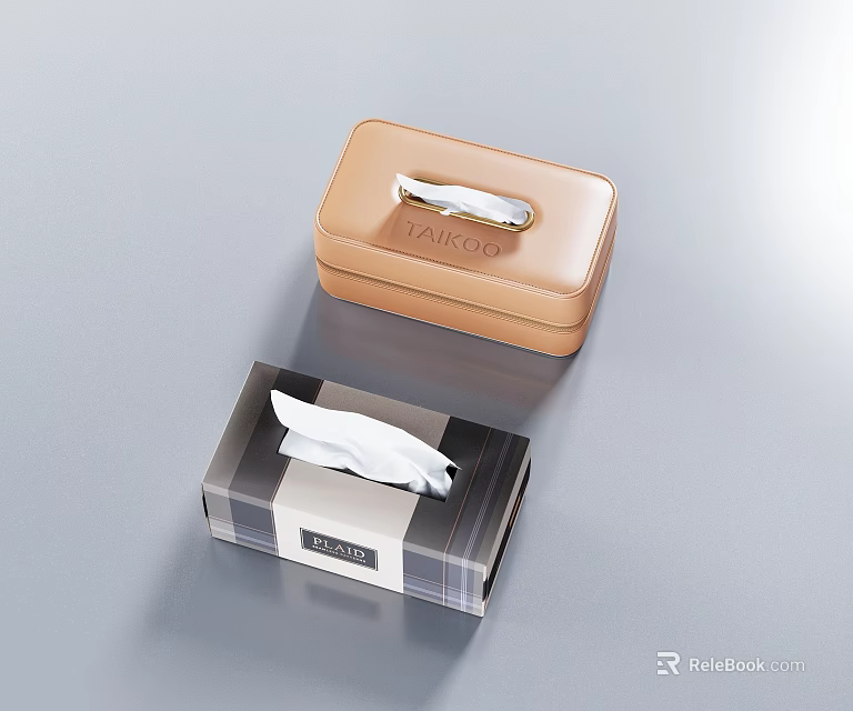 Stylish Tissue Box Holders Brown Leather With Metallic Accent And Plaid Pattern Design 3d model 