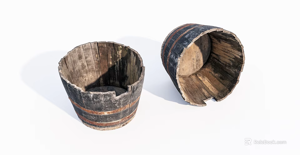 Vintage Worn Wooden Barrels Decorative Ornament Set For Home Decor 3d model 