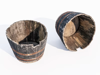 Vintage Worn Wooden Barrels Decorative Ornament Set For Home Decor 3d model