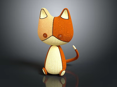 Adorable Knitted Orange And Beige Cat Doll With Round Eyes And Tail 3d model