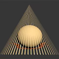 Decorative Scene Component With Radiating Lines Red Ribbon Beige Sphere And Floral Decorations