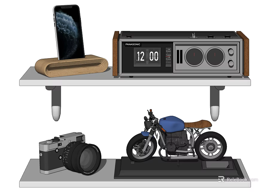 Decorative Ornament Set with Phone Stand Radio Camera and Motorcycle Model 3d model 