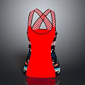 Red Tank Top With Crisscross Red And White Striped Straps And Patterned Design