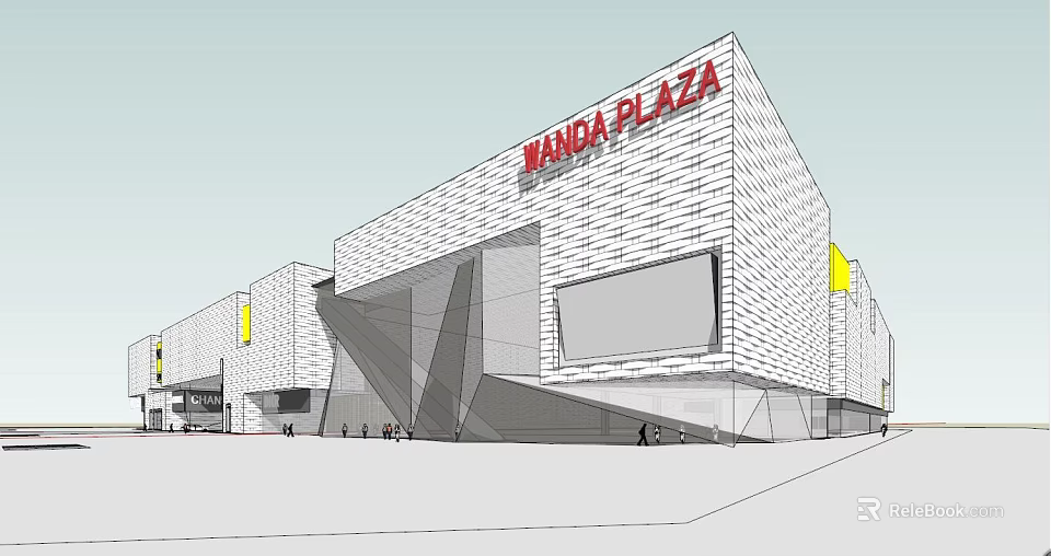 WANBA PLAZA Modern Commercial Complex With Geometric Exterior And Shopping Center 3d model 