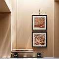 Abstract Paintings On Wooden Wall With Frames And Natural Light Effects