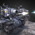 Heavy Gray Military Tanks With Yellow Triangular Marks Firing Cannon On Rocky Terrain