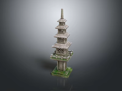 Classic Multi Tiered Stone Pagoda With Green Base And Traditional Design Details 3d model