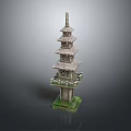 Classic Multi Tiered Stone Pagoda With Green Base And Traditional Design Details