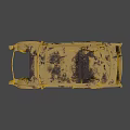 Yellow Old Car Frame With Rusted Worn Body Structure And Missing Parts