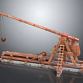Ancient Wooden Catapult Siege Weapon With Ladder Wheels And Hanging Hook