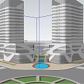 Modern Architectural Hall Space with People Large Windows Stairs and Water Pool