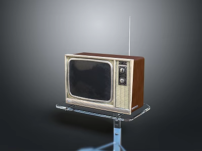 Vintage Computer With CRT Display Wooden Casing And Clear Acrylic Stand 3d model