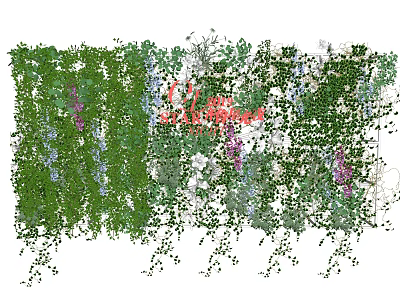 Decorative Vertical Green Plant Wall With Hanging Vines Various Plants And Colorful Flowers 3d model