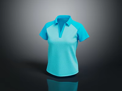 Light Blue Short Sleeve Polo Shirt With Collared V Neck Casual Style 3d model