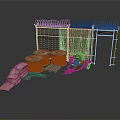 Modern Construction Site With Barbed Wire Fence Rolled Materials And Wooden Planks