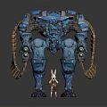 Blue Mechanical Creature With Armored Exoskeleton Glowing Eyes Weapon And Tail