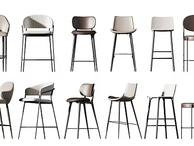 Modern Bar Stools With Various Designs Metal Frames And Comfortable Seats 3d model