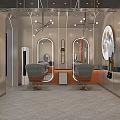 Modern Beauty Hair Salon Interior Design With Styling Chairs Round Mirrors And Moon Decor