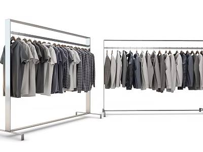 Clothes On Metal Racks Featuring Various Styles Neutral Colors T-Shirts And Shirts 3d model