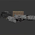 Modern Truck Transport Scene With Wooden Crates Rocks And Wooden Bridge