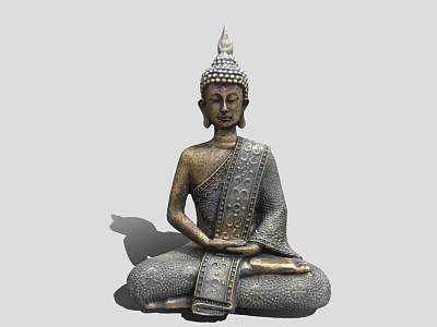 Traditional Buddhist Sculpture In Sitting Posture With Ornate Headdress And Robed Attire 3d model