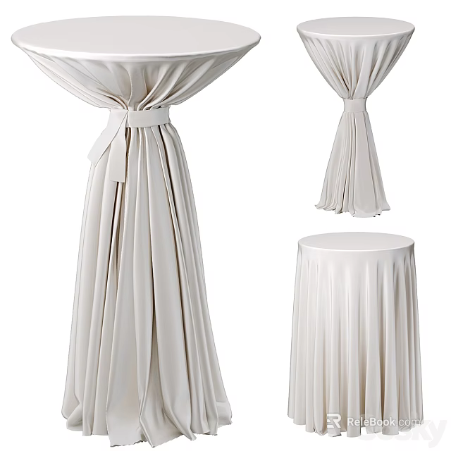 Elegant White Tablecloth Draped Over Round Table With Bow Decoration For Events 3d model 