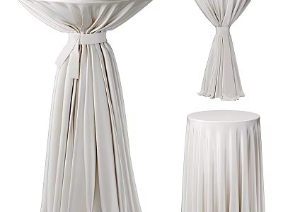 Elegant White Tablecloth Draped Over Round Table With Bow Decoration For Events 3d model