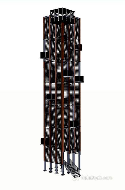 Modern Geometric Tower Architecture With Metal Frame Glass Facade And Vertical Structure 3d model