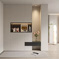 Modern Minimalist Entryway Hallway Interior Design With Gray Built in Cabinets Artwork And Flower Vase