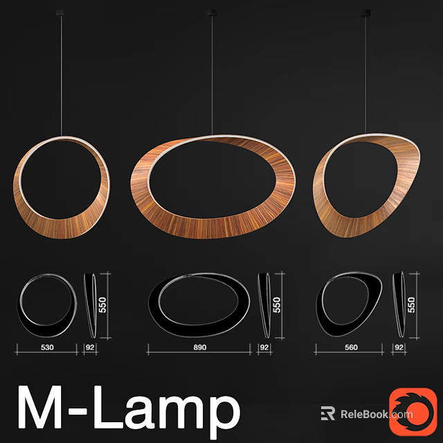 Three Modern Wooden Oval Chandeliers Featuring Circular Shapes And Size Specifications 3d model 