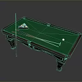 Classic Wooden Billiard Table With Green Cloth Cues And Balls