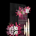 Artistic Decorative Design With Pink White Flowers On Vertical Stripes And Black Background