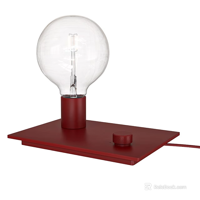 Stylish Red Square Base Table Lamp with Transparent Spherical Bulb and Knob Switch 3d model