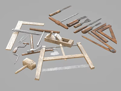 Woodworking Hardware Tools Collection Including Hammers Saws Planes Rulers And Pliers 3d model