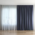 White Sheer and Dark Blue Thick Curtains for Home Window with City View