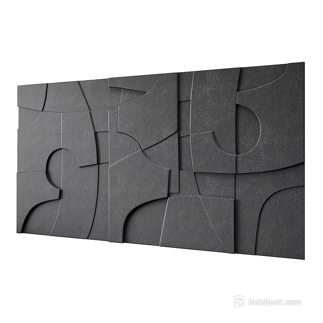 Modern Minimalist Black Wall Decor With 3D Geometric Textured Panels 3d model 